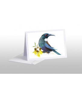 Tui with Kowhai flowers: Card